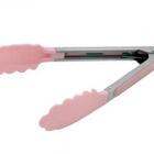 Pegador Pinça Multiuso De Silicone Rosa Cabo Inox 27 Cm