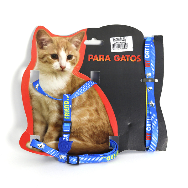 Peitoral Para Gatos Ajustável Luxo Médio 90cm Ld Pet  Azul