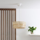 Pendente Cilíndrico 1 Lâmpada Bambu e Metal Bege Palanga Inspire