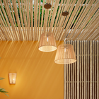 Pendente Cesto 1 Lâmpada Fibra de Bambú Marrom Flores Sisal Gmh