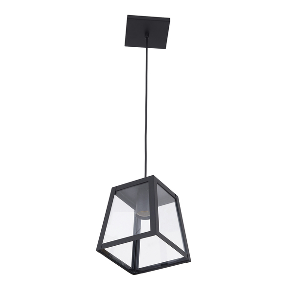 Pendente Retangular 1 Lâmpada Metal Preto 180cm E27 Vidro Industrial Portalluz