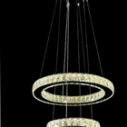 Pendente 2 Anéis Cristais Cromado 48cm Led 60w 3 Em 1 Bivolt