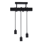 Pendente Linear 3 Lâmpadas Metal e Madeira Preto Inspire
