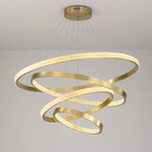 Pendente 4 Anéis Dourado Escovado Cristais 100cm Led 119w 300