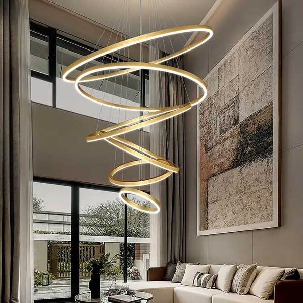 Pendente 6 Anéis Dourado 120cm Led 160w 3500k Bivolt Cabo De