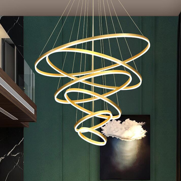 Pendente 6 Anéis Dourado Fosco Escovado 120cm Led 180w 3200k