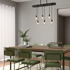 Pendente Linear 6 Lâmpadas Metal e Madeira Preto Inspire