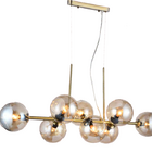 Pendente 8x3w Metal Ouro Velho Vidro Ambar 110cm