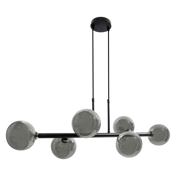 Pendente Abaporu Em Metal Preto E 6 Cúpulas De Vidro Fumê P/