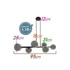 Pendente Abaporu Em Metal Preto E 6 Cúpulas De Vidro Fumê P/