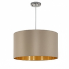 Pendente Aço Níquel Acetinado Tecido Castanho Dourado. 1 X E27