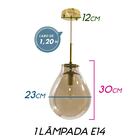 Pendente Amora Cúpula Conhaque Em Vidro + Lâmpada Led E14 220