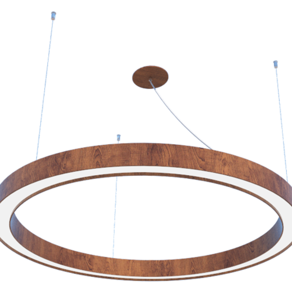Pendente Anel 50cm Led 15w 2700k Em Madeira Imbuia