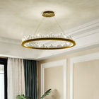 Pendente Anel Dourado Com Cristais 60cm Led 60w 3 Em 1 Bivolt