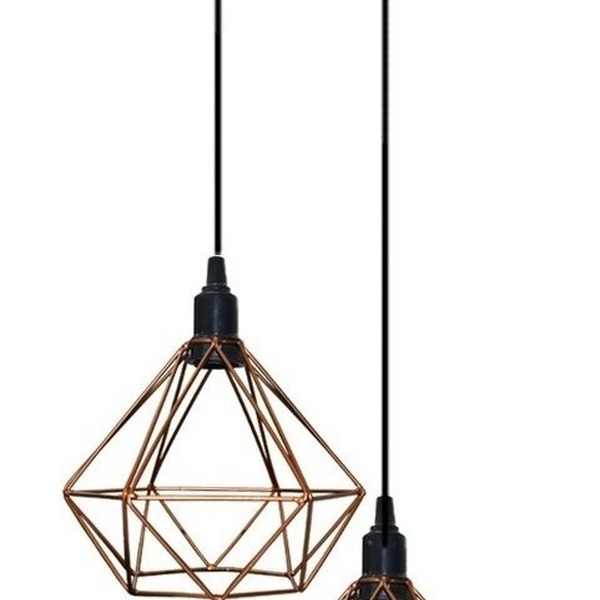 Pendente Aramado Modelo Diamante - 02 Juntos- Cor Cobre