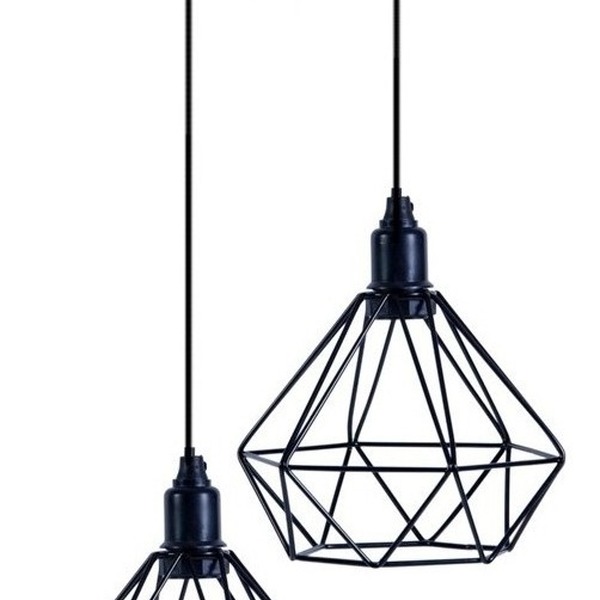 Pendente Aramado Modelo Diamante - 02 Juntos - Cor Preta