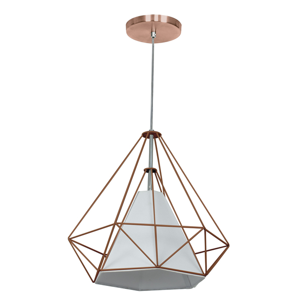 Pendente Aramado Piramidal 37cm Cobre Com Cúpula Branca