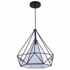 Pendente Aramado Piramidal Preto C/ Cúpula Branca 38cm