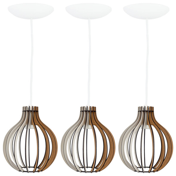 Pendente Bali E27 Mdf Branco Restaurante Contemporâneo  3un