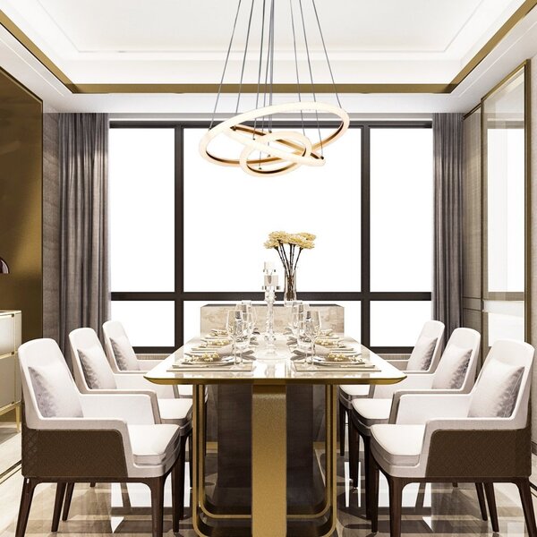 Pendente Bivolt 40cm Space Orbital Triple Bronzearte Dourado