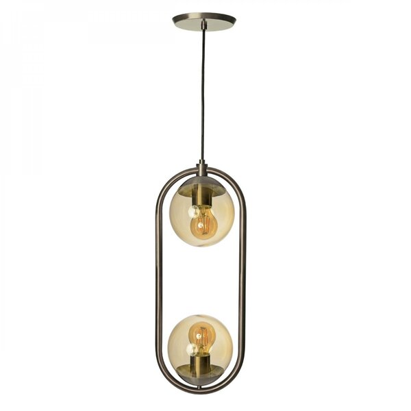 Pendente Bivolt Oval 28x52,5cm 2 Lâmpadas Infinity Lux Grafite