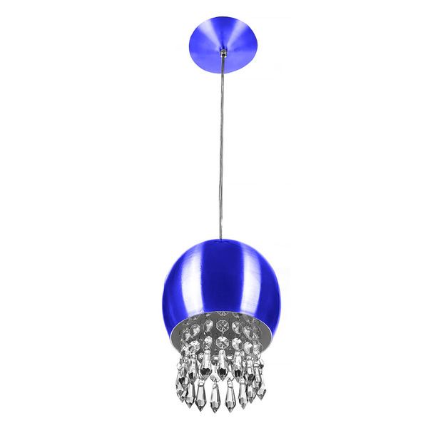 Pendente Bola Pequena 15cm Azul Metalico C/ Cristal Acrilico