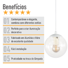 Pendente Branco C/ Globo De Vidro Cristal De 14cm + Led 2w