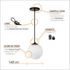 Pendente Bronze C/ Globo De Vidro Cristal De 14cm + Led 2w