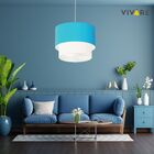 Pendente Cilíndrico Azul Turquesa E Branco Mj-4354 Para Mesa