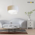 Pendente Cilíndrico Linho Bege E Branco Mj-4159 Para Mesa De