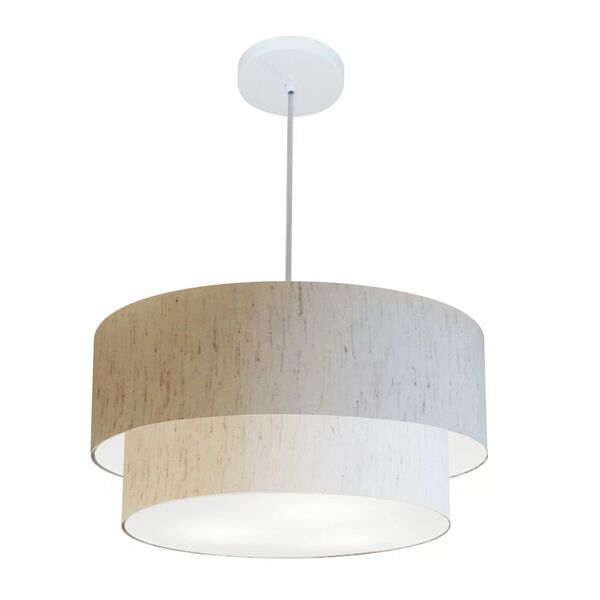 Pendente Cilíndrico Linho Bege Mj-4355 Para Mesa De Jantar E