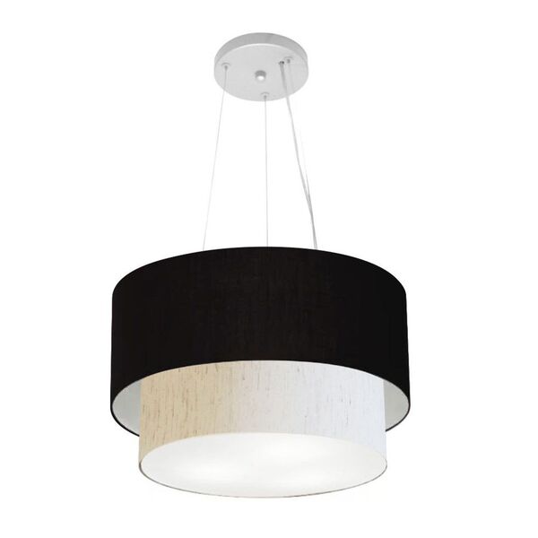 Pendente Cilíndrico Preto E Linho Bege Mj-4158 Para Mesa De J