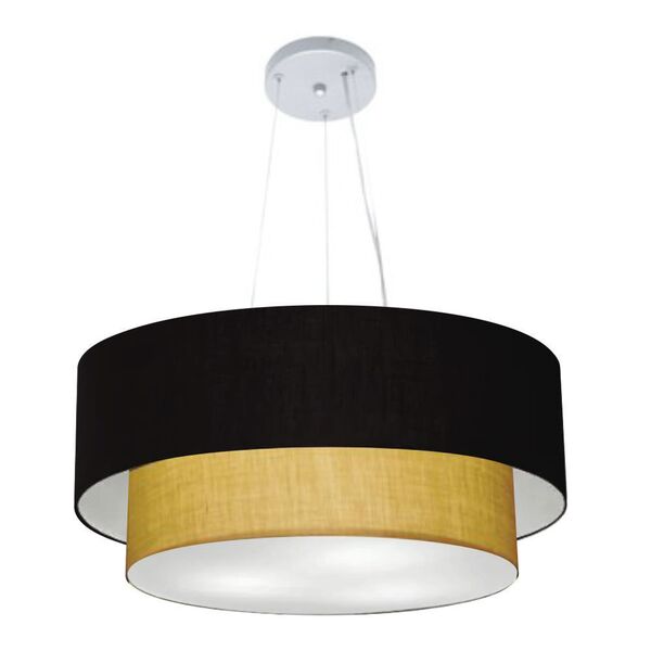 Pendente Cilíndrico Preto E Palha Mj-4082 Para Mesa De Jantar