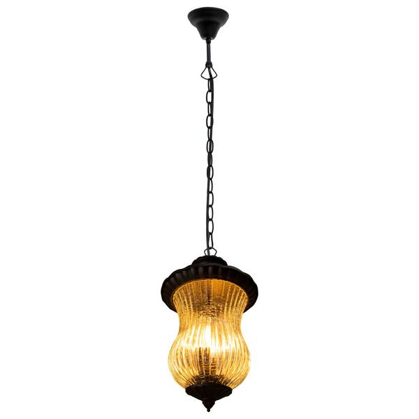 Pendente Colonial Metal Vidro Canelado 2xe14 Preto St1754