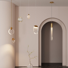 Pendente Anéis com LED Metal e Vidro Dourado Lua Gmh