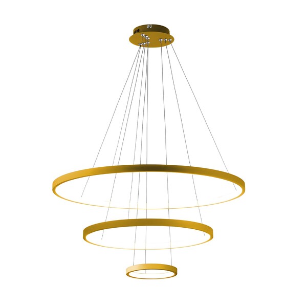 Pendente Redondo com LED Dourado Ring 3 Halos Luz Amarela SL Imports