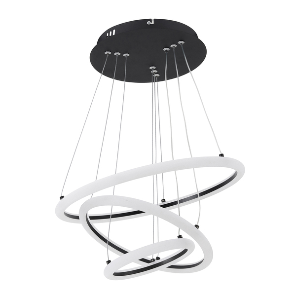 Pendente Anéis com LED Metal Preto Casual e Decorativo LLUM Bronzearte