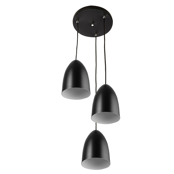 Pendente Cone Bala Sadan Aluminio Triplo Preto