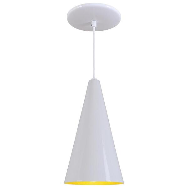 Pendente Cone Luminária Lustre Alumínio Branco Brilhante C/ A