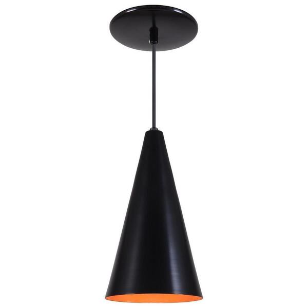 Pendente Cone Luminária Lustre Alumínio Preto Fosco C/ Laranj