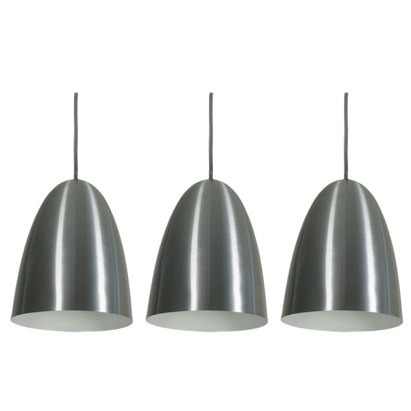 Pendente Cúpula Linus Aço Escovado Kit Com 3