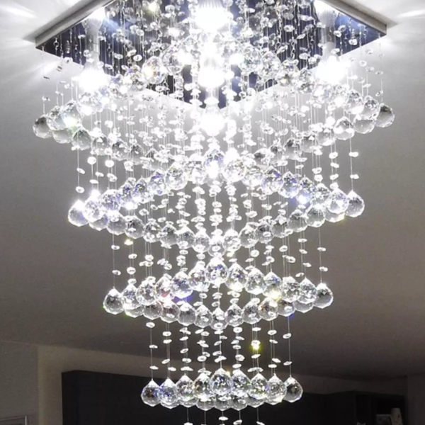 Pendente De Cristal Para Mesa De Jantar Base Inox 45x45cm 80cm