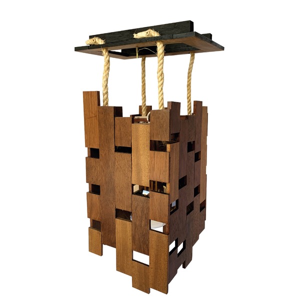 Pendente De Madeira Maciça Artesanal Com Frisos E27