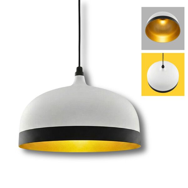 Pendente De Metal Branco E Preto Com Amarelo E27 Moderno