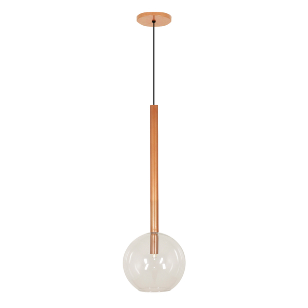 Pendente De Teto Luminária Tubo Globo Vidro 14cm Cobre