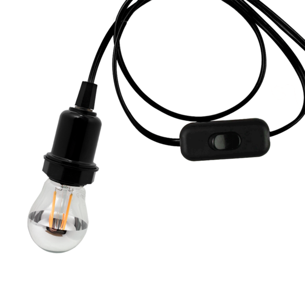 Pendente De Tomada 4 M Interruptor E Bocal E-27 Preto