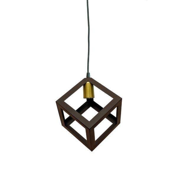Pendente Decorativo Cube Woods Café/dourado