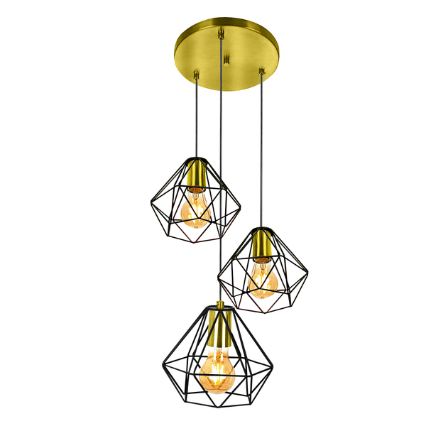 Pendente Diamante Aramado Triplo Preto/dourado Esplêndido