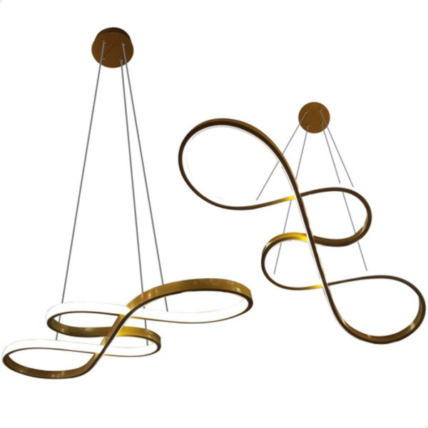 Pendente Dourado Infinito Moderno Led Integrado Sala Mesa