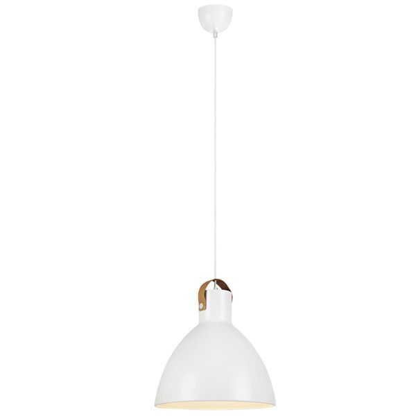 Pendente Gaia Em Metal Branco Fosco Com Detalhe Em Couro 1e27